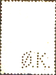 Kbh.2) Perfinbillede Ø 7.1 A/S Det Østasiatiske Kompagni. Kbh. Alm. Stempelmærke: Kroneværdi: 4 Kroner Udgivelsesår: 1937 Katalog-henvisnings-nummer: 151 Ramme / Baggrundsfarve: Blå. Kroneværdifarve: Sort. Baggrundsdesign: Lodret mønster bestående af prikker  Rhomber  og prikker i parenteser () Stilling: 1 