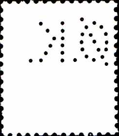 Kbh. 3) Perfinbilledet Ø 7.2, er det sidste perfinbillede ØK har taget i brug til perforering af deres frimærker, perioden 06. 1956 – 01. 1985, og kendes brugt på Afa-Nr. 248B til og med Afa-Nr. 622. Perfinbilledet er vist som det er perforereret i forhold til retvendt frimærke. Fra frimærkets forside. Stilling 1.